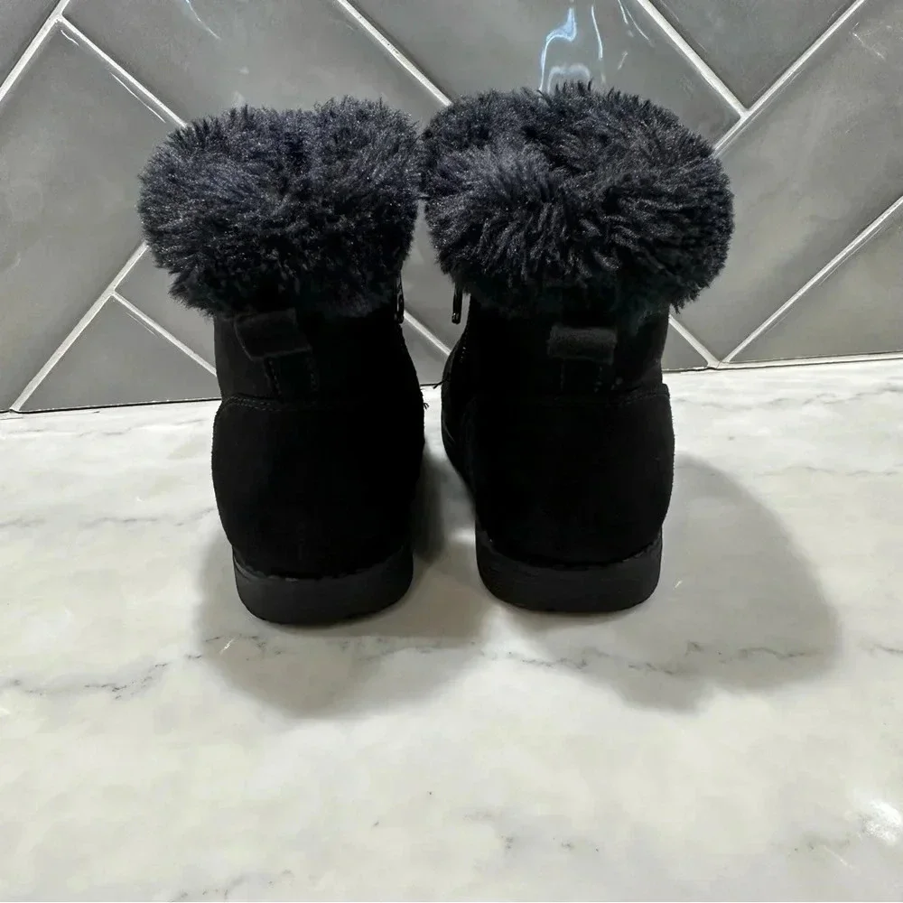 Cat & Jack Girl Toddler Black Ankle Faux Fur Zippered Boots Size 6